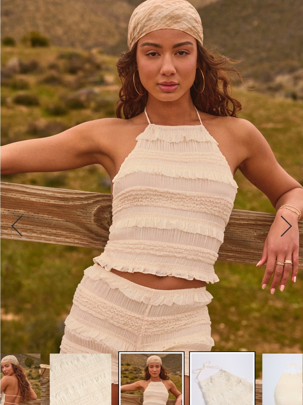 Oh Polly Natesha Ruffled High-Neck Backless Top in Ivory